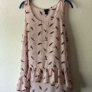 Pink feather tank top with a high/low hem